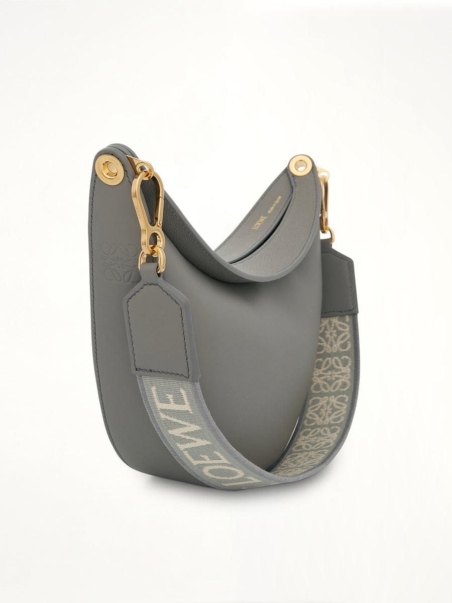 Small Loewe Luna Bag in Satin Calfskin and Jacquard Strap in Pearl Grey