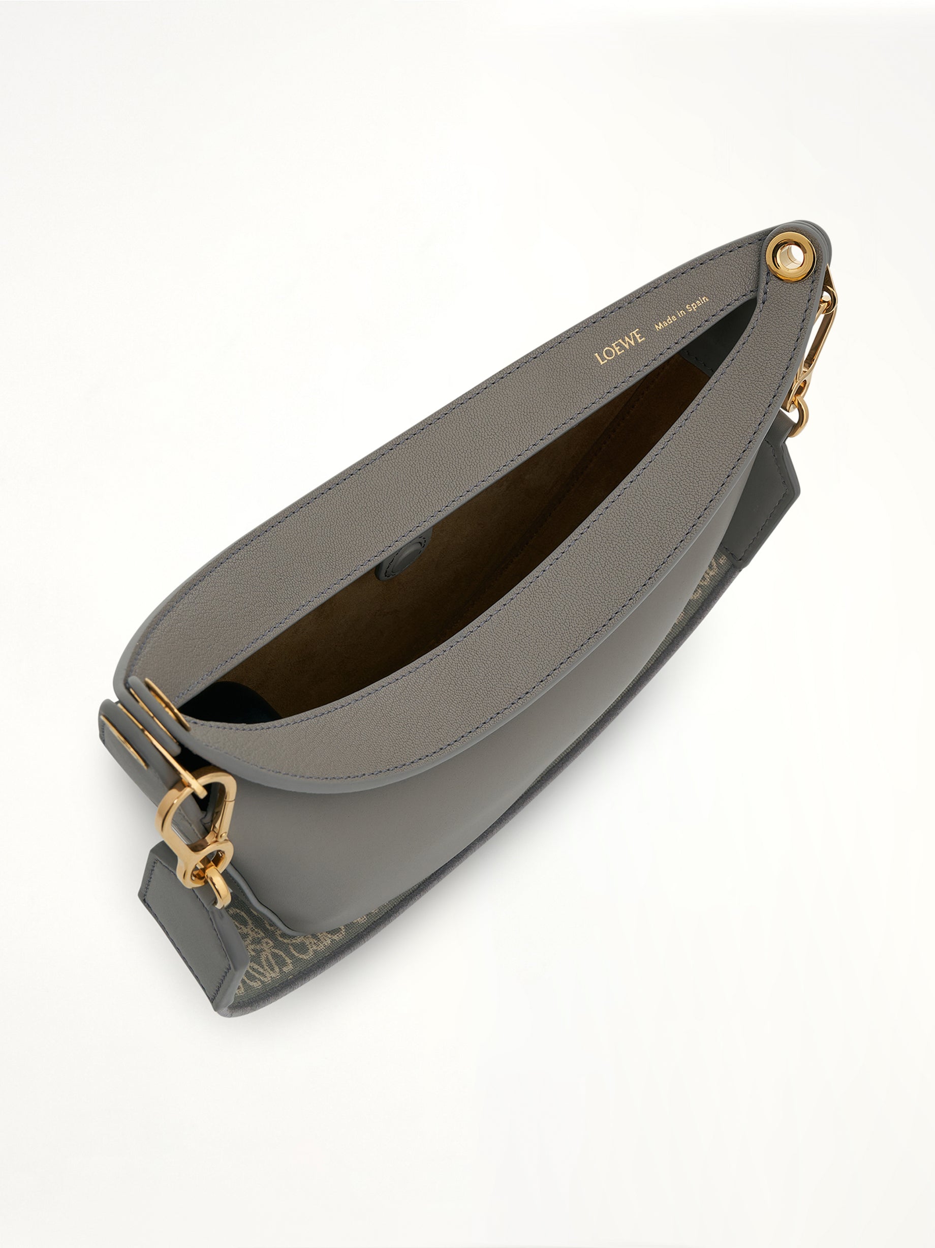 Small Loewe Luna Bag in Satin Calfskin and Jacquard Strap in Pearl Grey