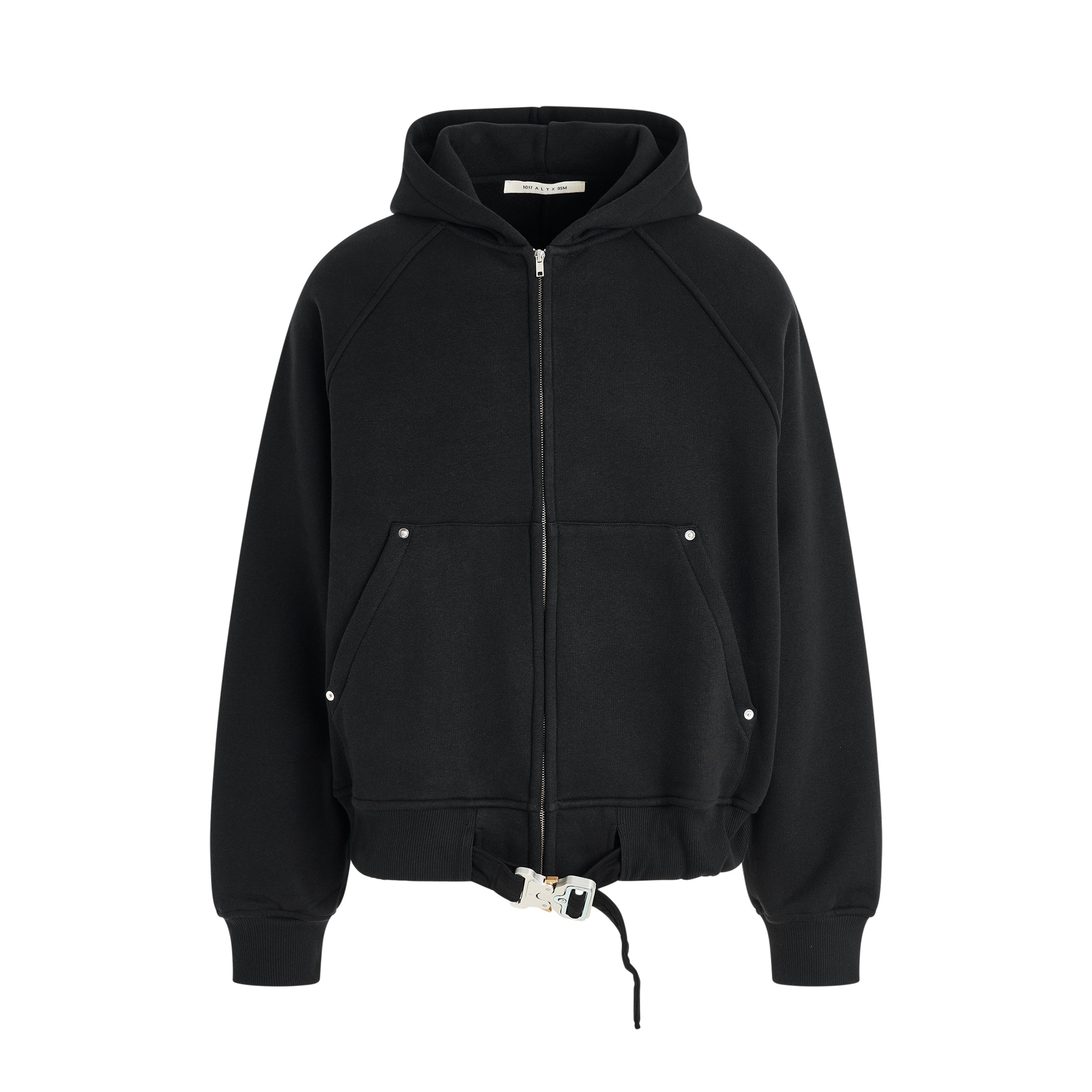 Belted Buckle Zip Hoodie in Black