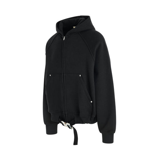 Belted Buckle Zip Hoodie in Black