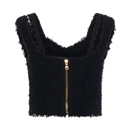 Strapped Tweed Cropped Top in Black