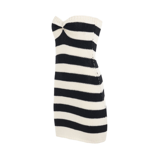 Stripe Strapless Dress in Stone White