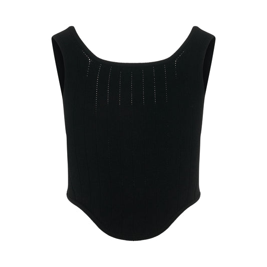 Buttoned Knit Bra Top in Black