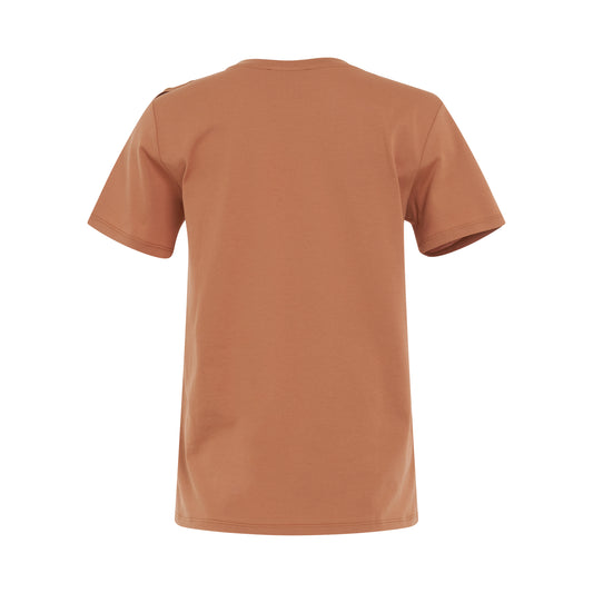 3 Button Printed Logo T-Shirt in Camel/Natural