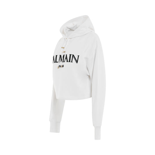 Roman Rubber Cropped Hoodie in White/Black