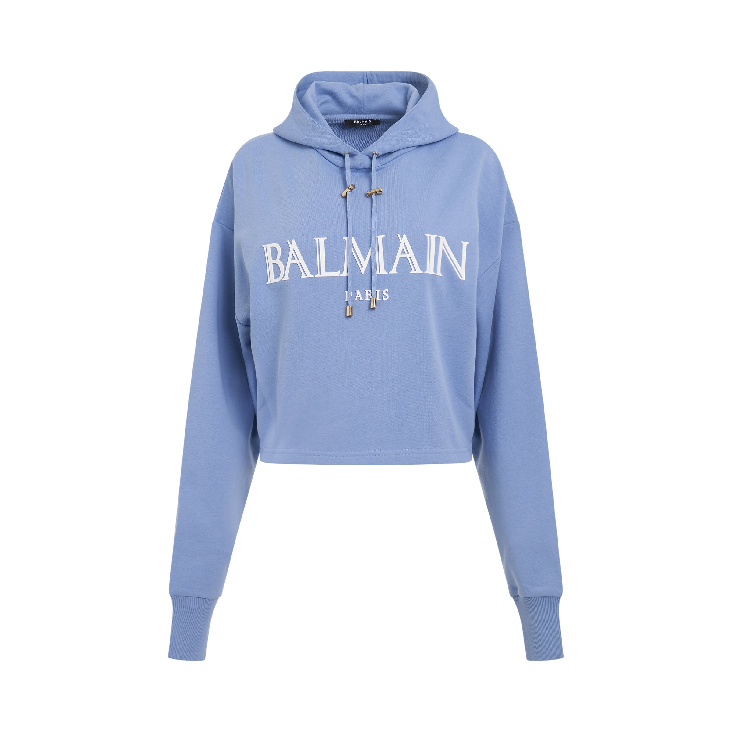 Roman Rubber Cropped Hoodie in Light Blue/White