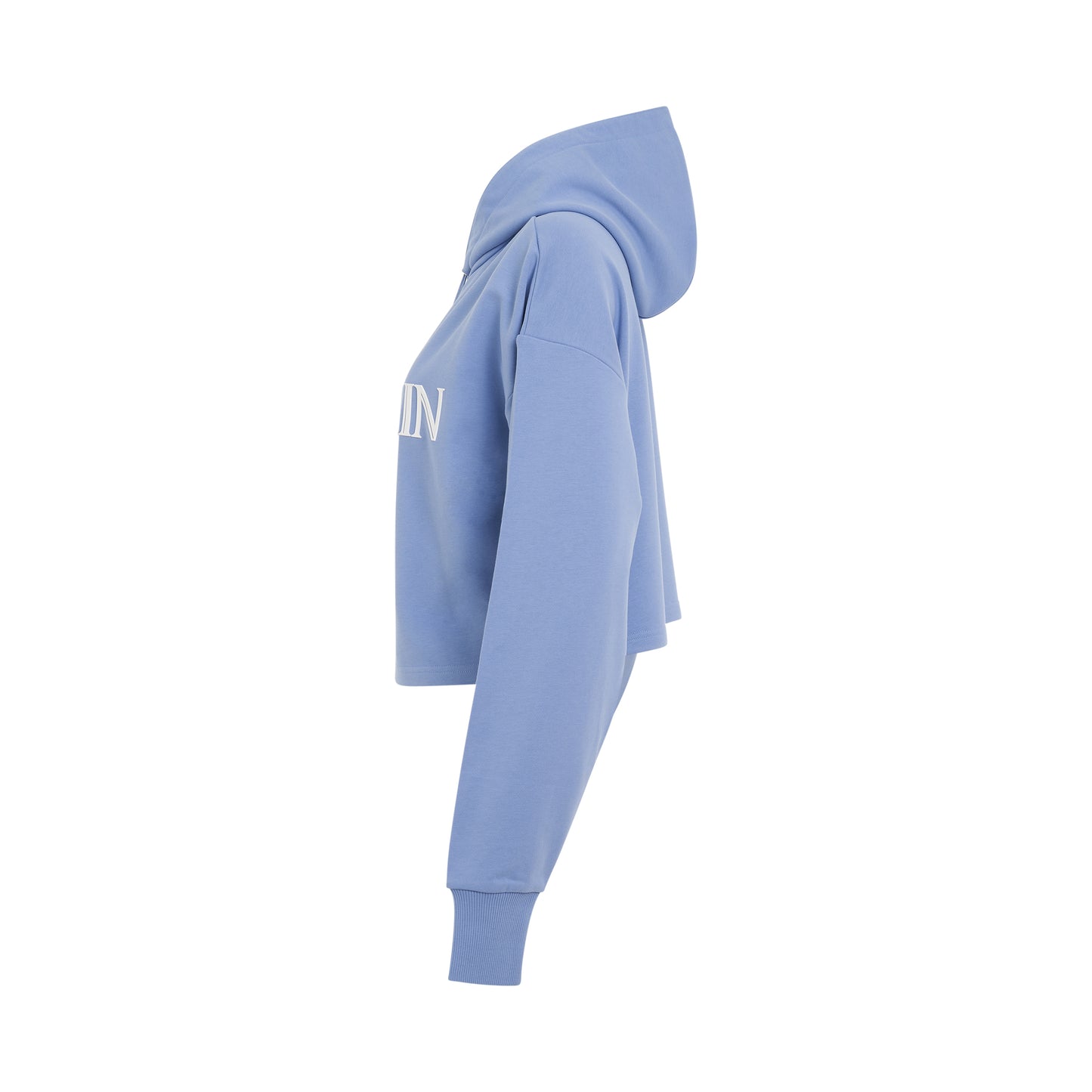 Roman Rubber Cropped Hoodie in Light Blue/White