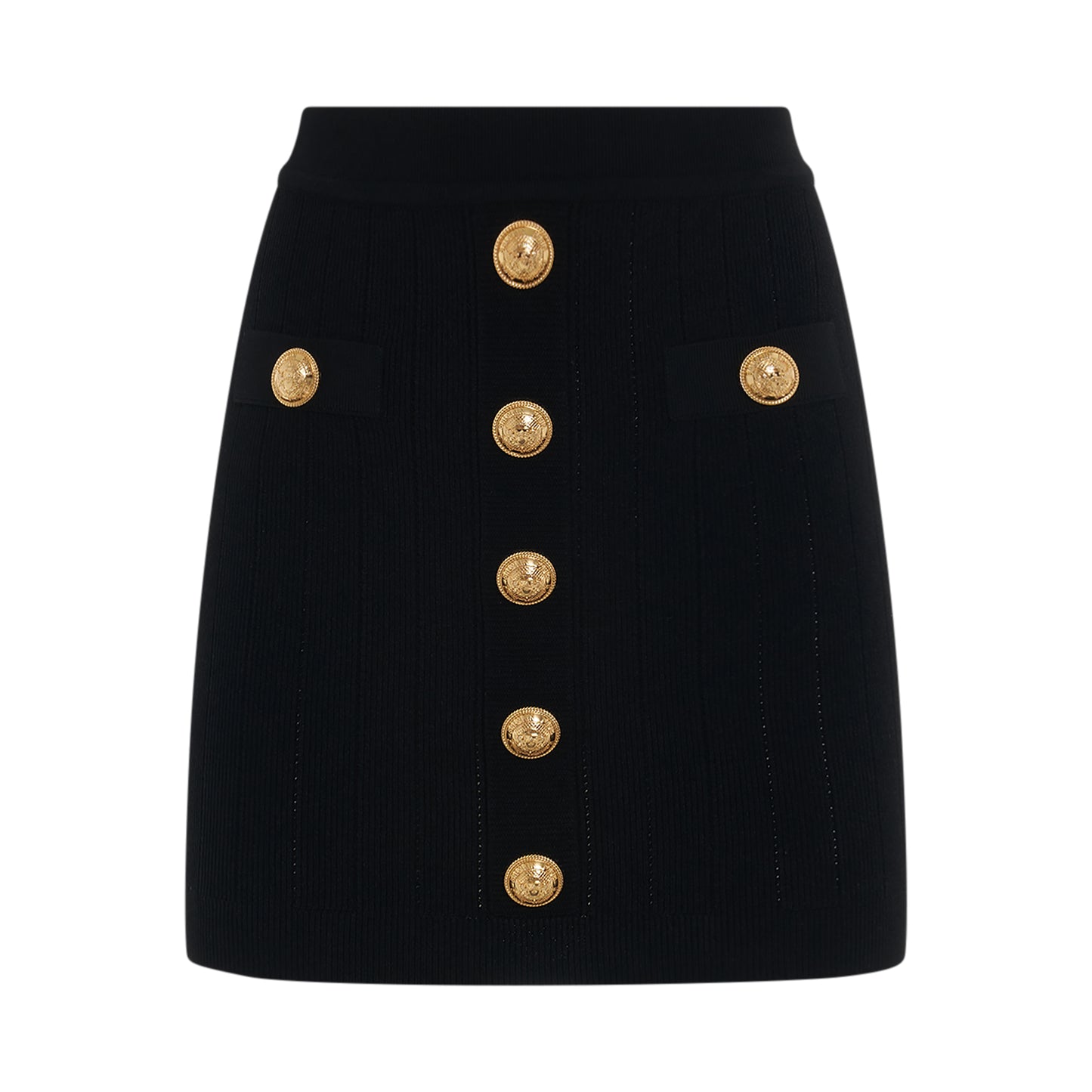 High Waisted Buttoned Knit Short Skirt in Black