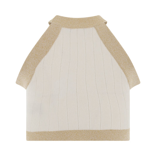 6 Button Golden Edge Knit Cropped Top in Natural/Gold