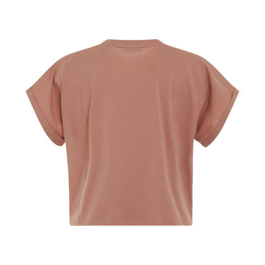 Flock Detail Cropped T-Shirt in Dark Nude/Natural