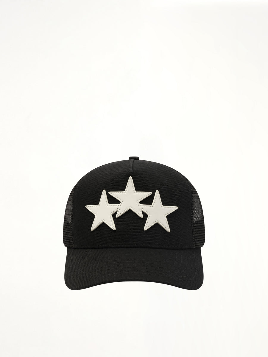 3 Star Trucker Hat in Black/White