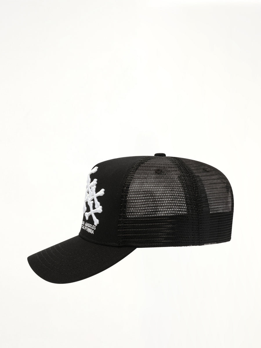 Bones Stacked Trucker Hat in Black