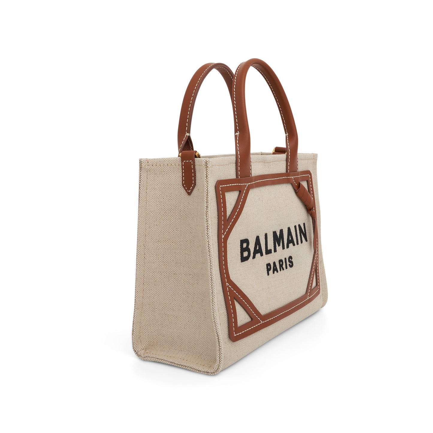 B-Army Canvas & Logo Small Shopper Bag in Natural/Brown