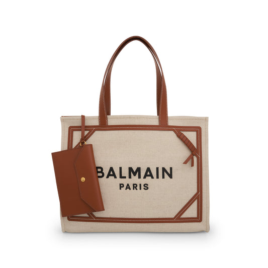 B-Army Canvas & Logo Midium Shopper Bag in Natural/Brown