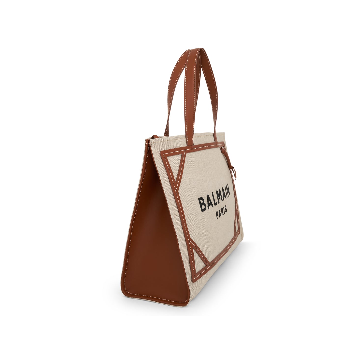 B-Army Canvas & Logo Midium Shopper Bag in Natural/Brown