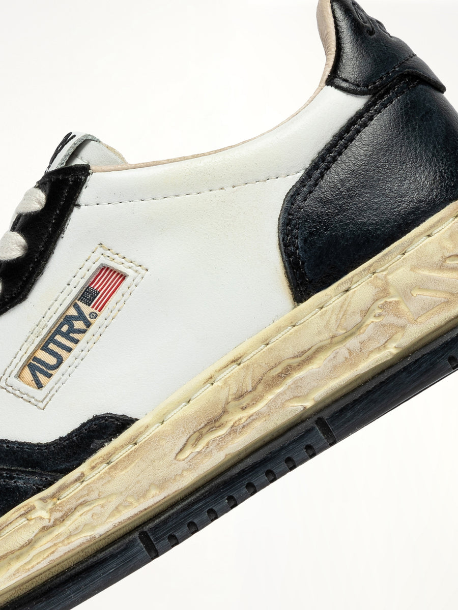 MMY Super Vintage Low Sneaker in White/Black Back View | AUTRY