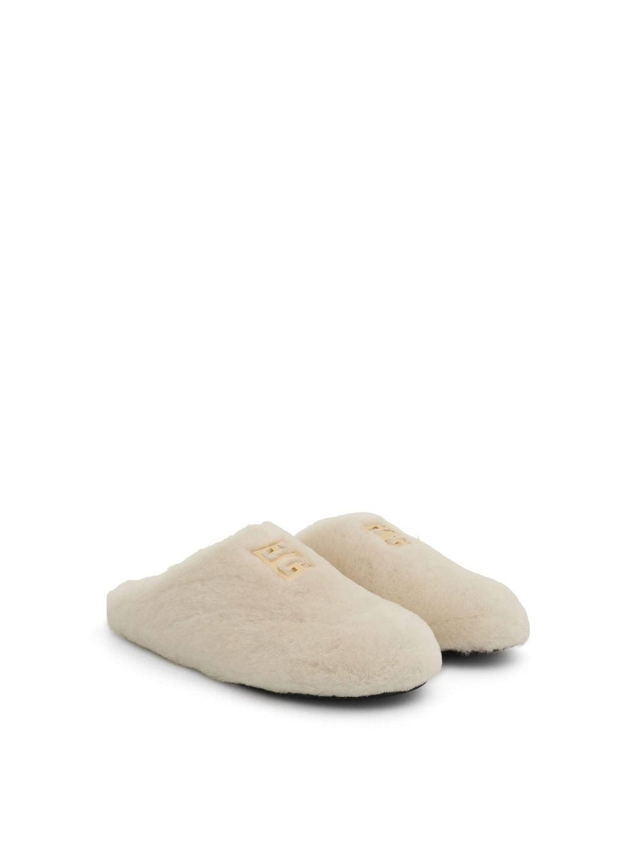 4G Shearling Slip On in Ivory Front View | GIVENCHY