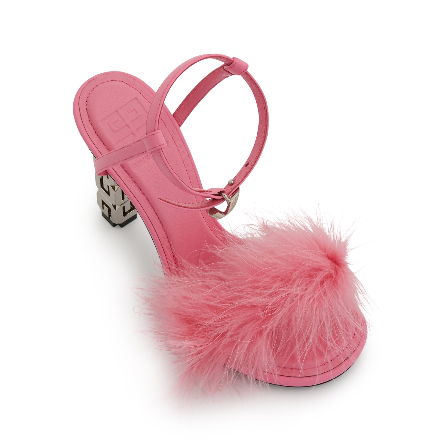 G Cube Sandal 105 with Leather & Feathers in Bright Pink