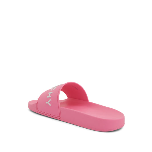 Logo Slide Flat Sandals in Bright Pink