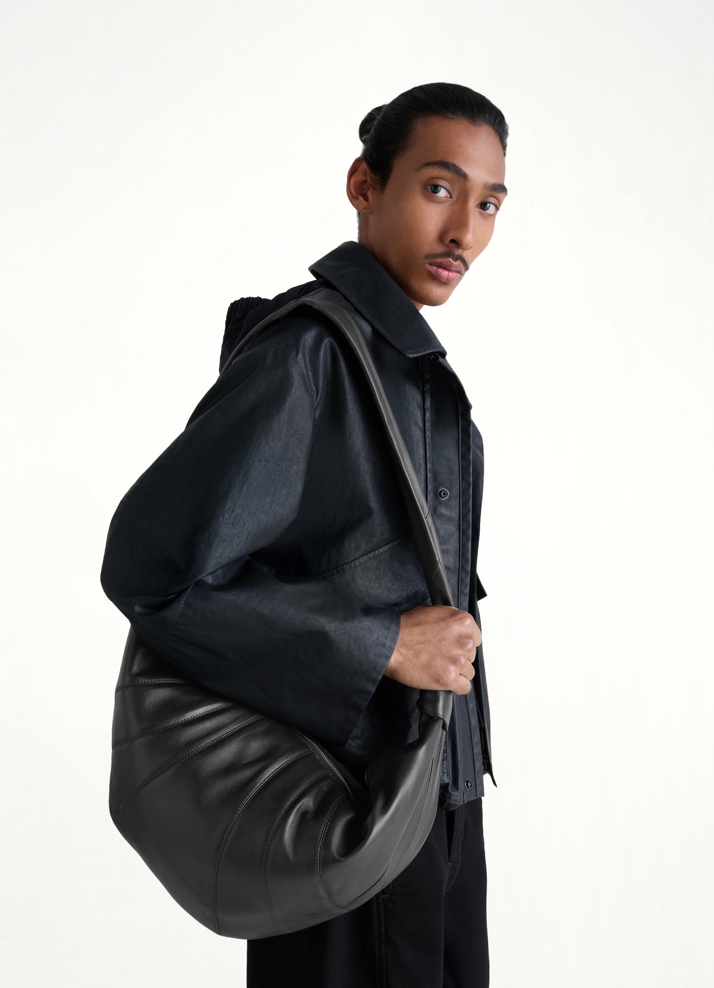 Lambskin Large Croissant Bag in Black