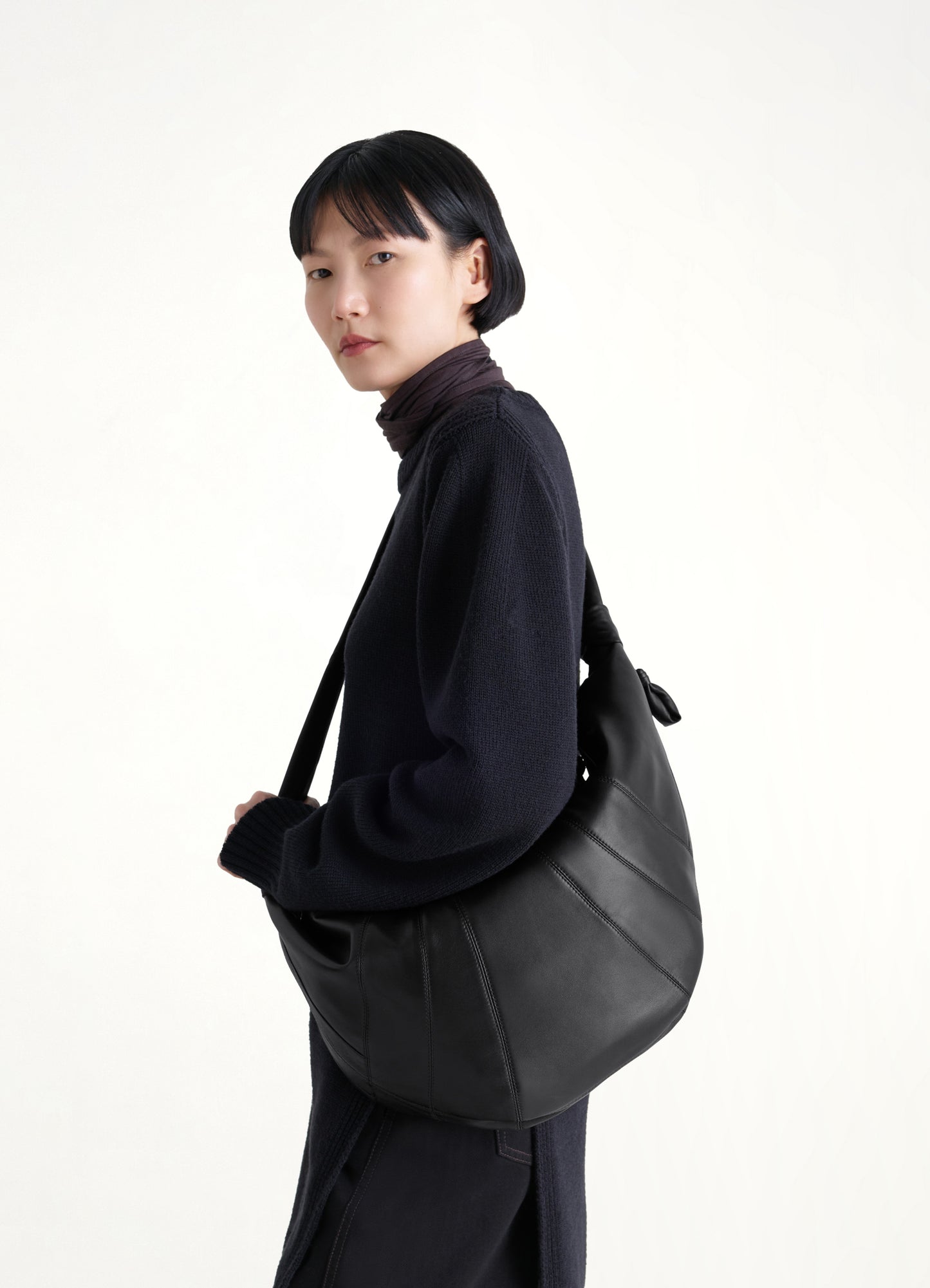 Lambskin Large Croissant Bag in Black