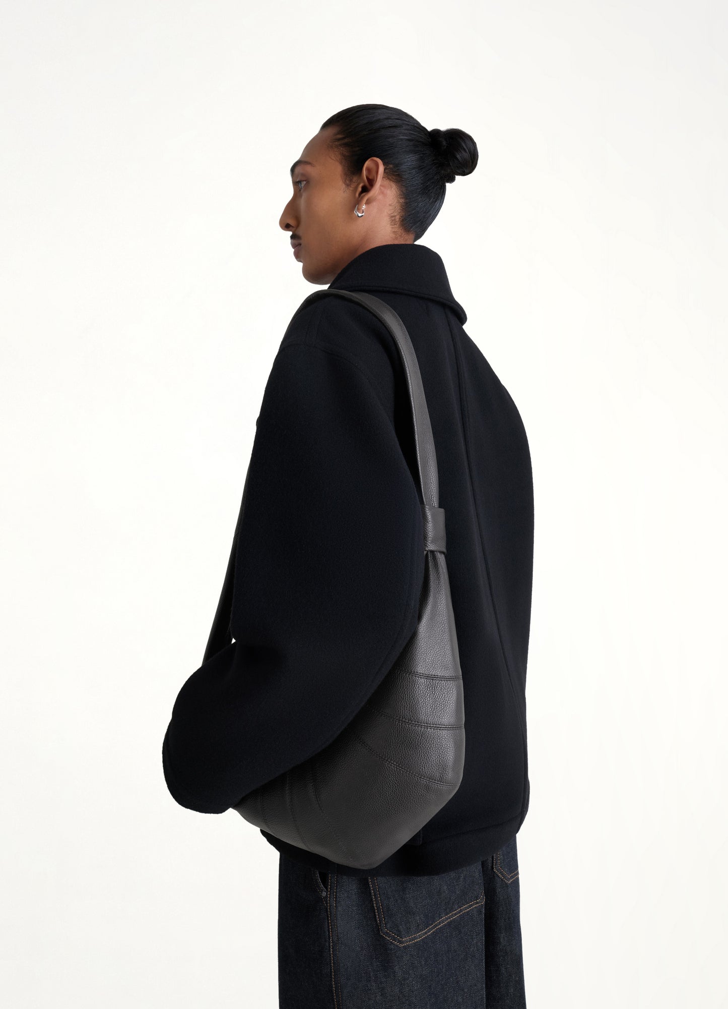 Cowhide Medium Croissant Bag in Black