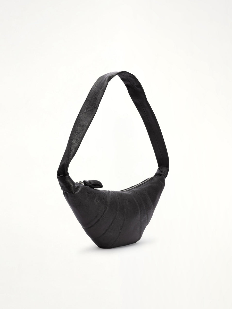 Croissant Medium Grained Leather Bag in Black