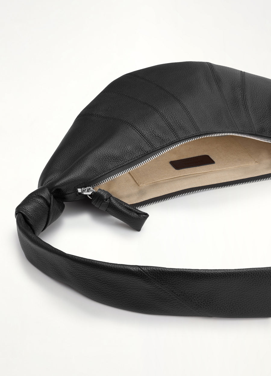 Croissant Medium Grained Leather Bag in Black