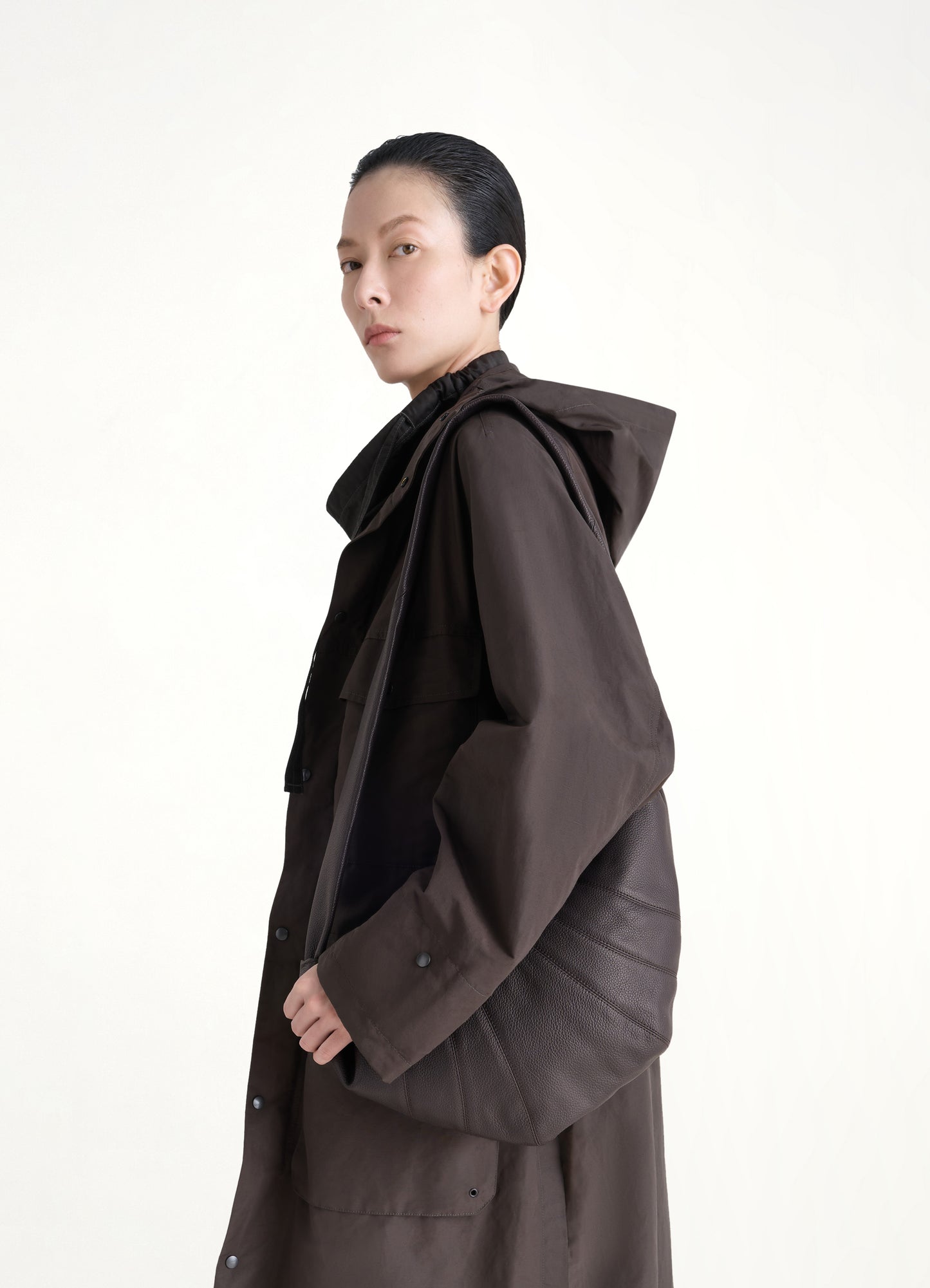 Cowhide Medium Croissant Bag in Dark Chocolate