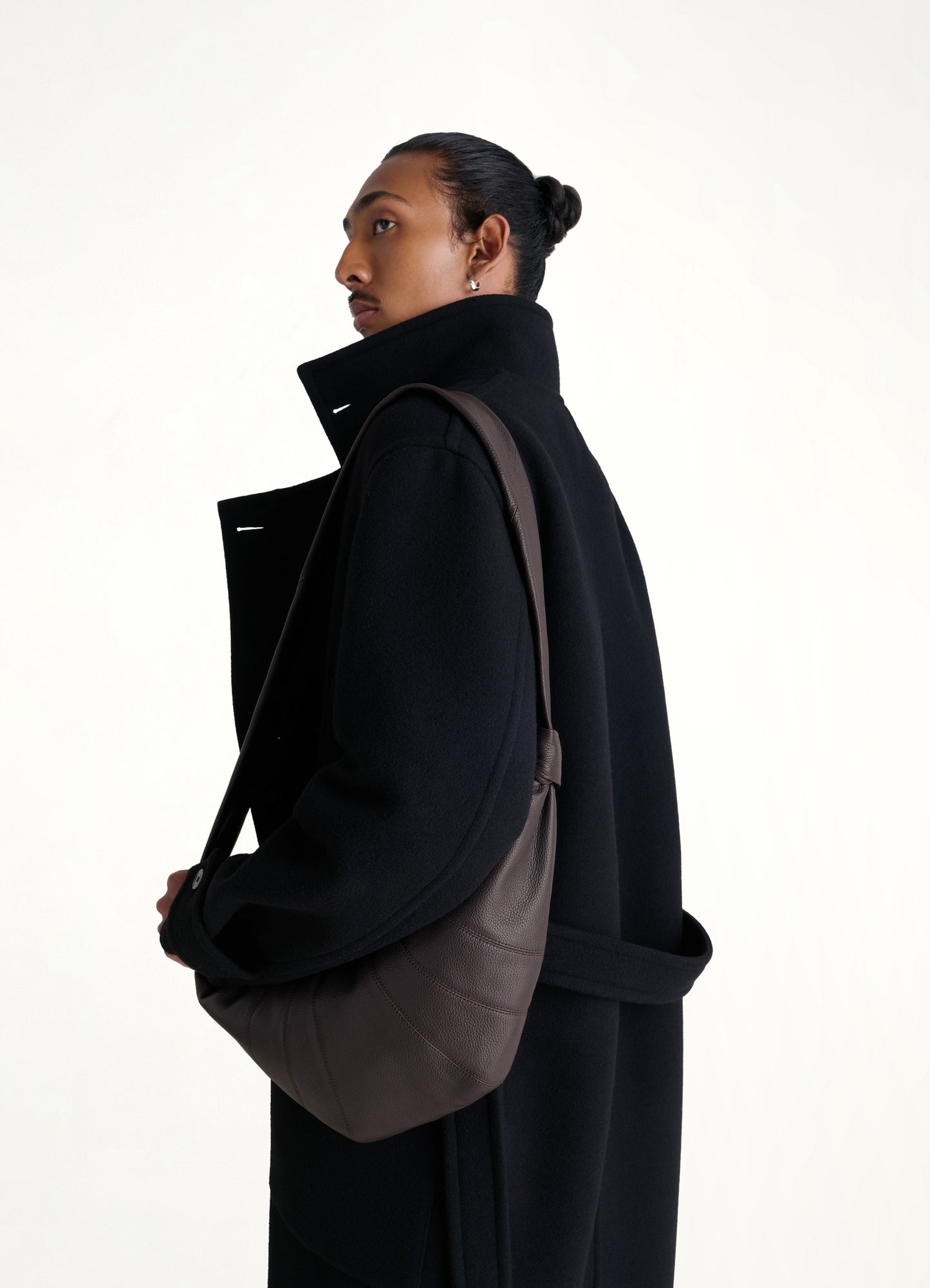 Cowhide Medium Croissant Bag in Dark Chocolate