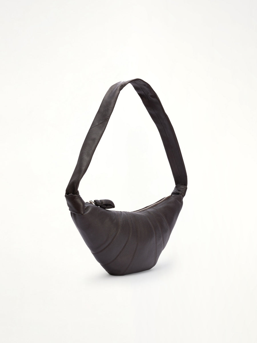 Croissant Medium Grained Leather Bag in Dark Chocolate