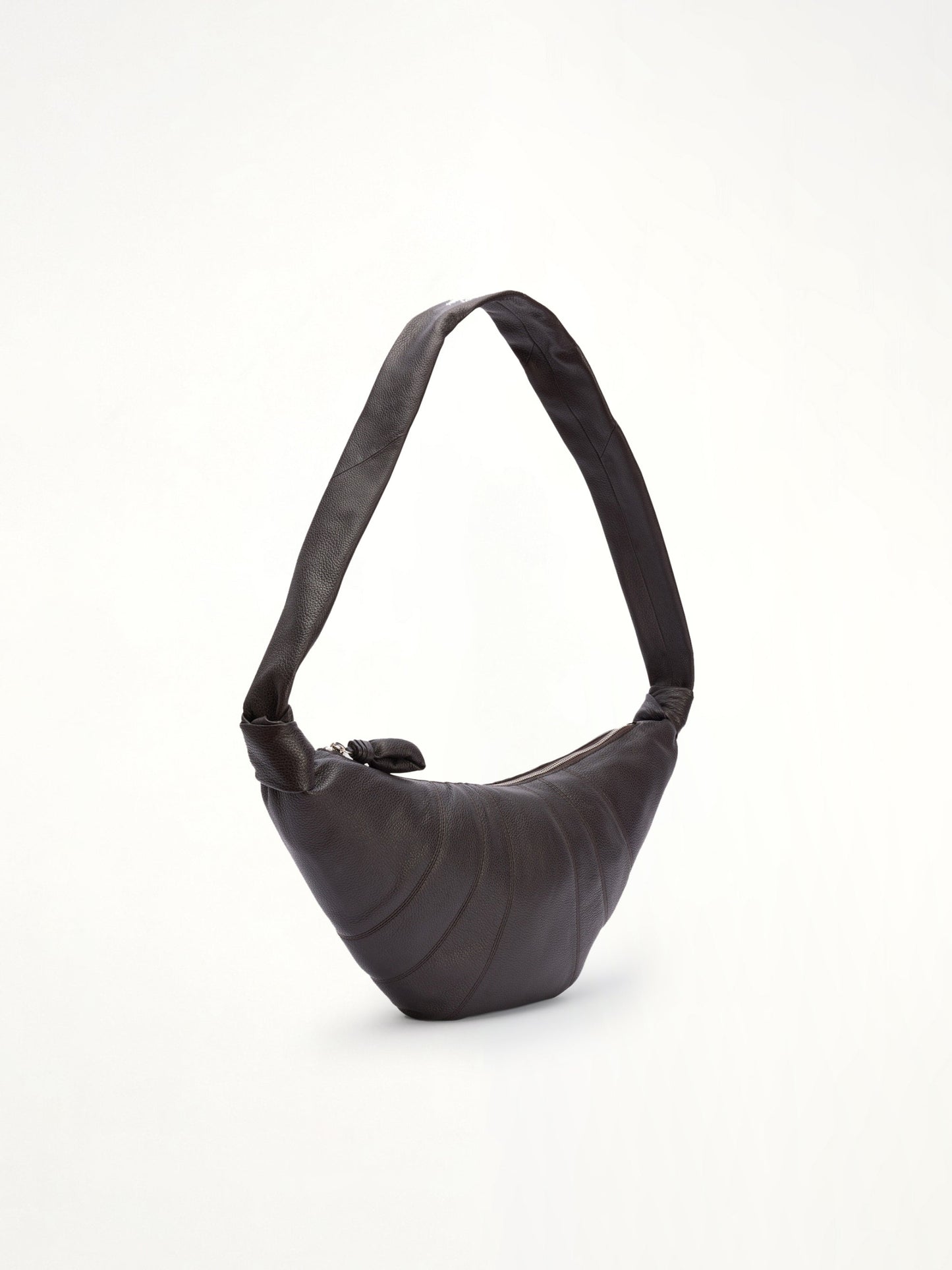 Cowhide Medium Croissant Bag in Dark Chocolate