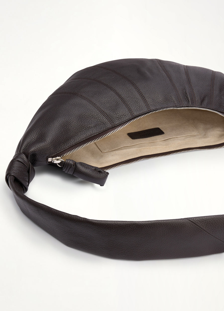 Croissant Medium Grained Leather Bag in Dark Chocolate