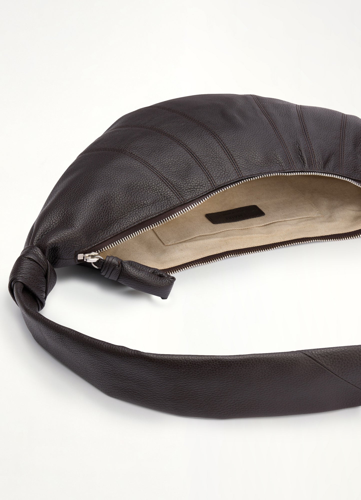 Cowhide Medium Croissant Bag in Dark Chocolate