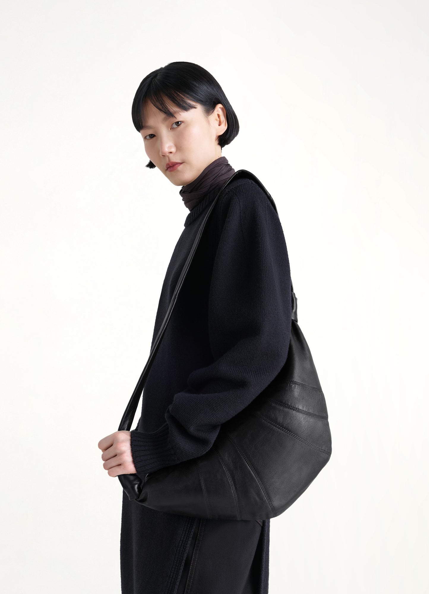 Lambskin Medium Croissant Bag in Black