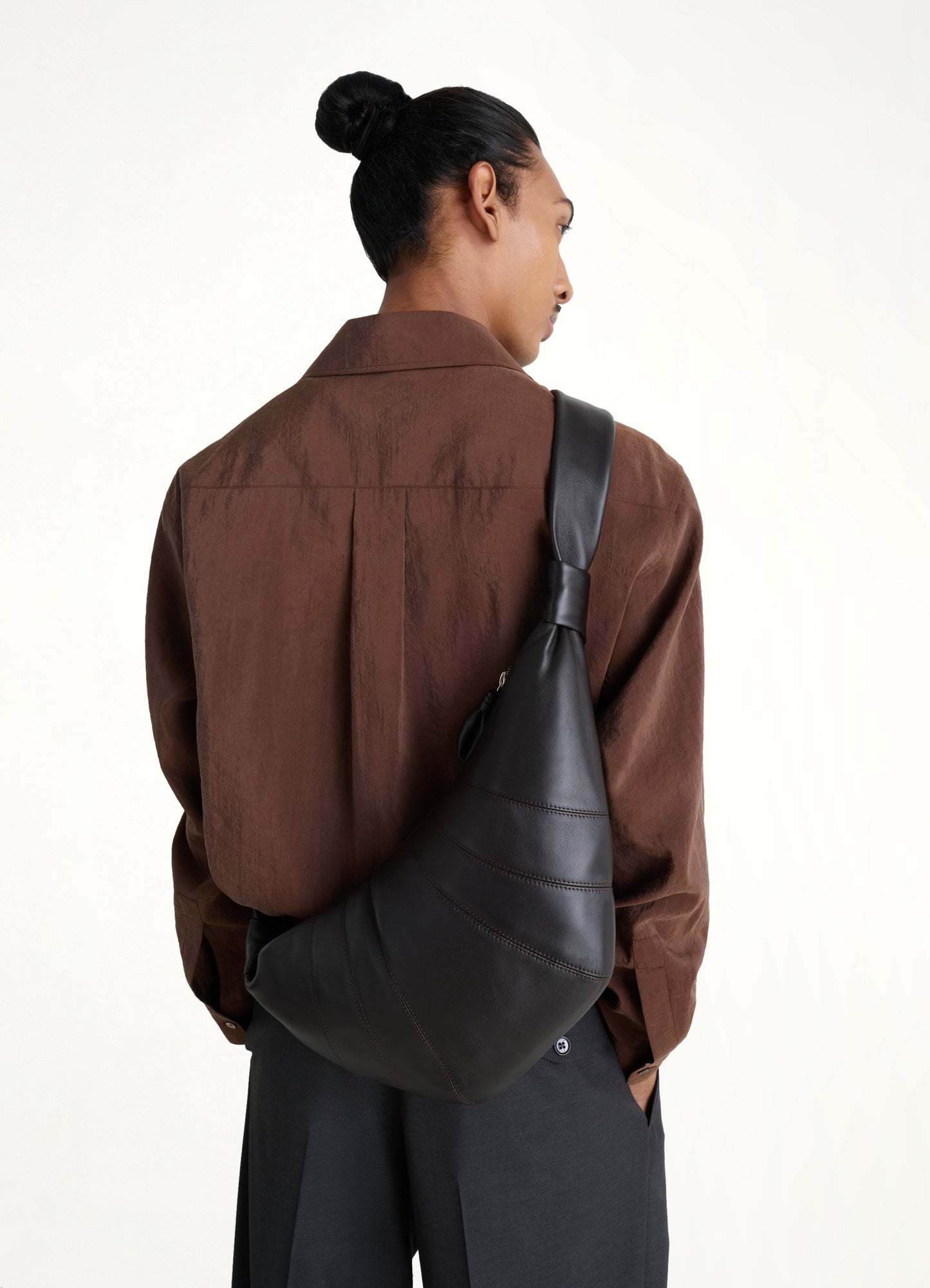 Lambskin Medium Croissant Bag in Dark Chocolate