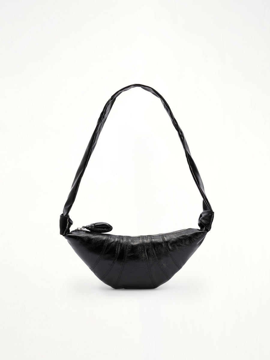 Croissant Small Coated Cotton Bag in Black