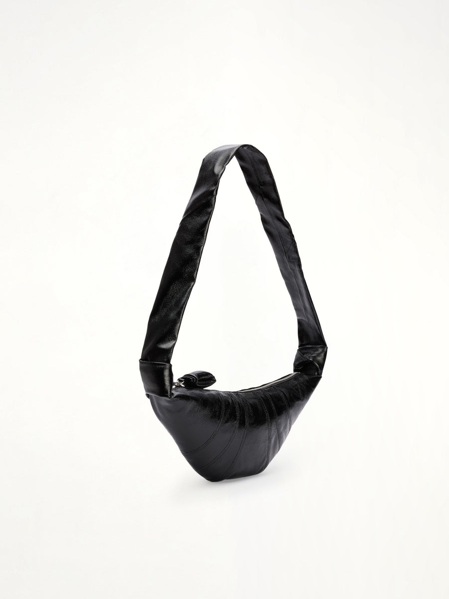 Croissant Small Coated Cotton Bag in Black