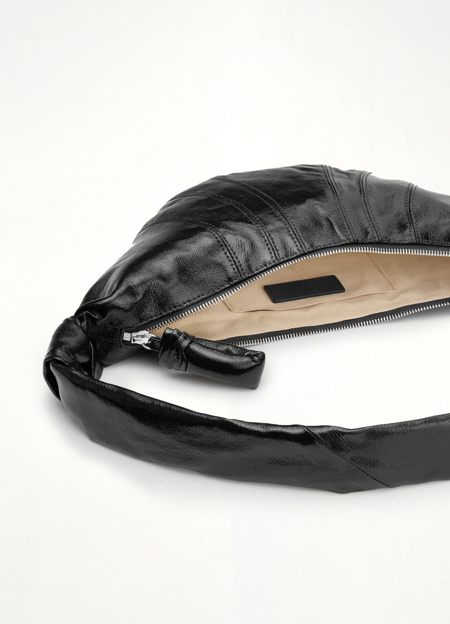 Croissant Small Coated Cotton Bag in Black