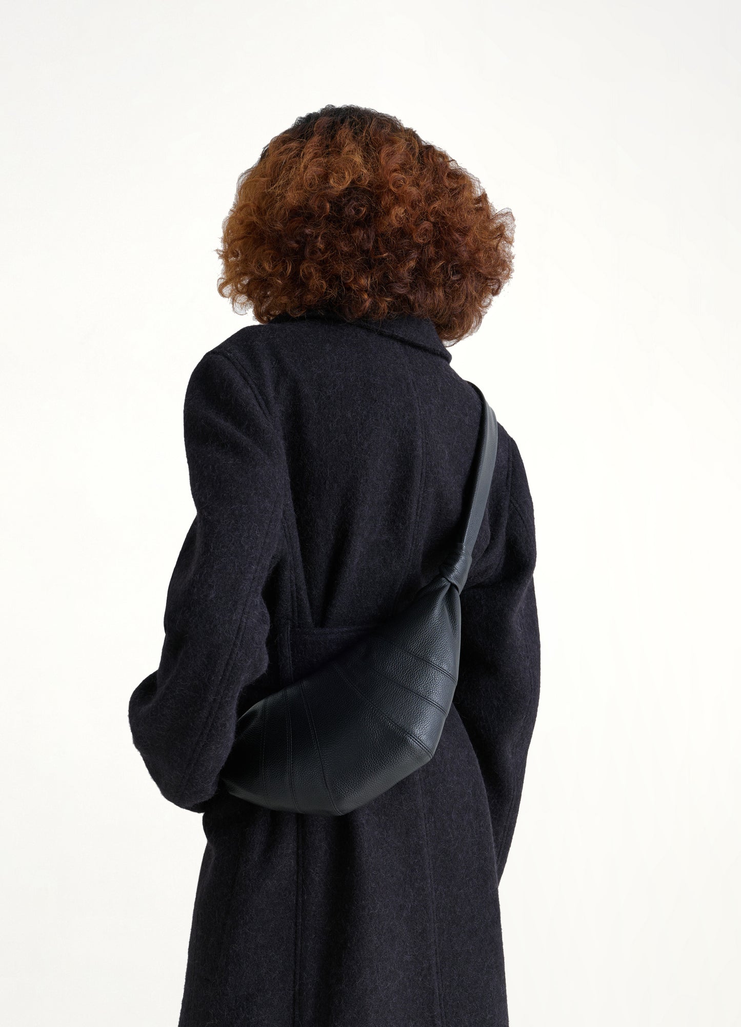 Cowhide Small Croissant Bag in Black