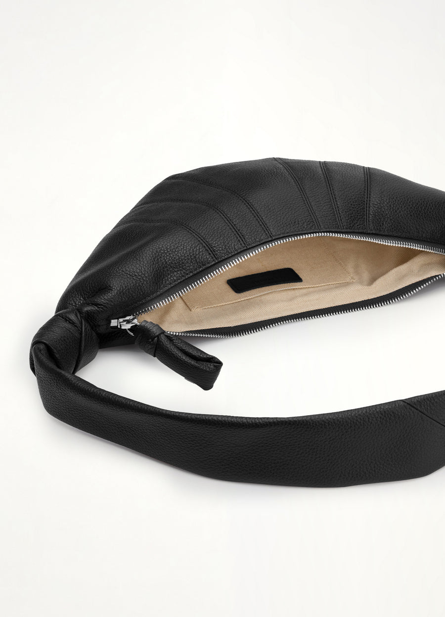 Cowhide Small Croissant Bag in Black