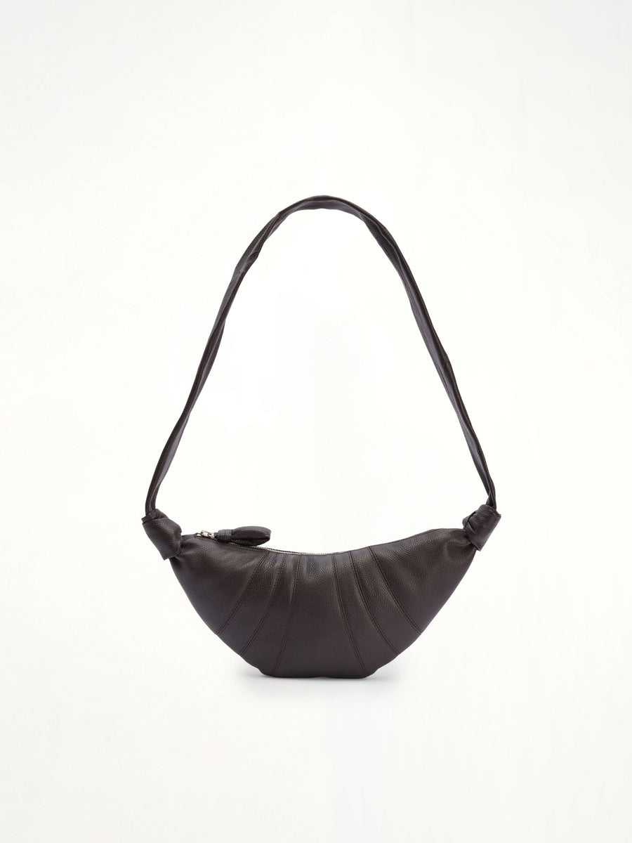 Croissant Small Grained Leather Bag in Dark Chocolate