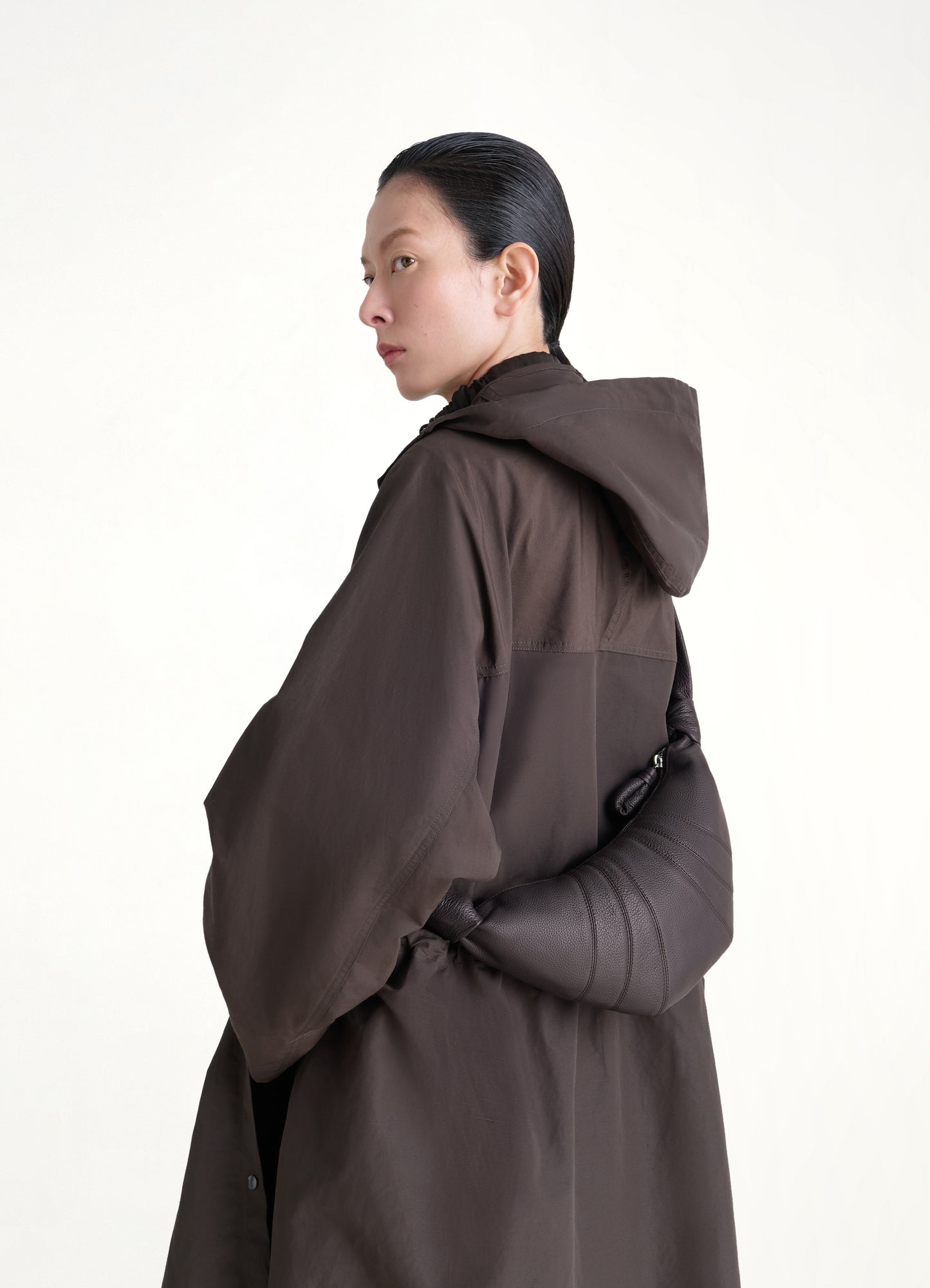 Cowhide Small Croissant Bag in Dark Chocolate