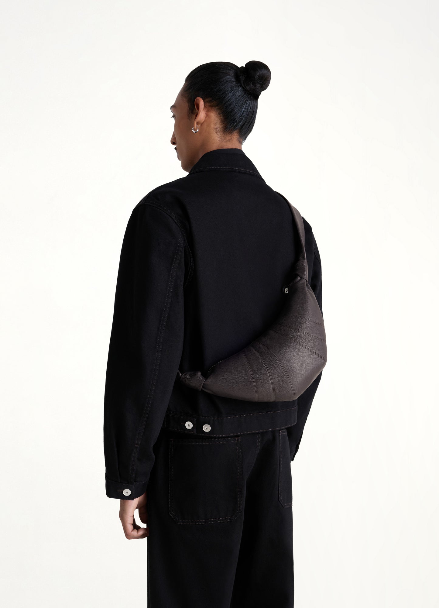 Cowhide Small Croissant Bag in Dark Chocolate