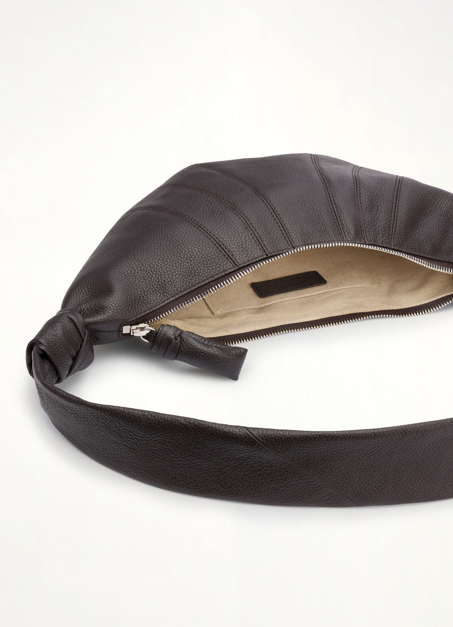 Croissant Small Grained Leather Bag in Dark Chocolate