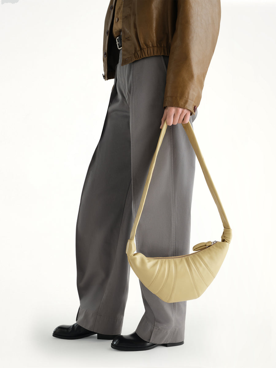 Croissant Small Soft Nappa Leather Bag in Sesame