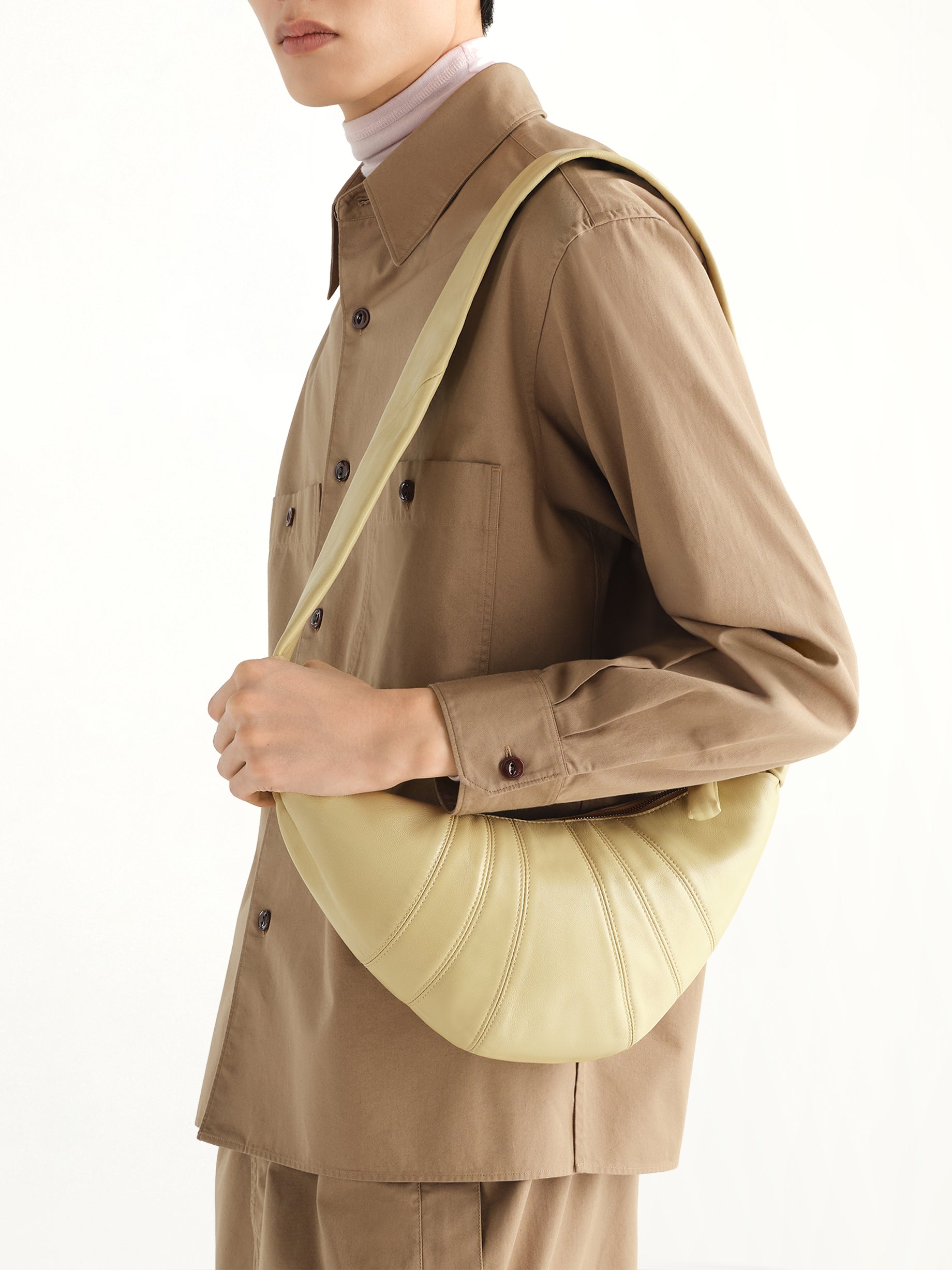 Croissant Small Soft Nappa Leather Bag in Sesame