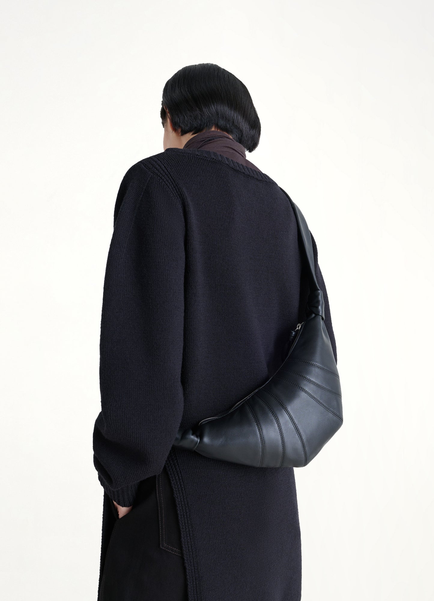 Lambskin Small Croissant Bag in Black