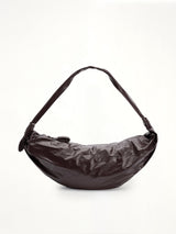 Soft Croissant Large Paper Leather Bag in Dark Chocolate