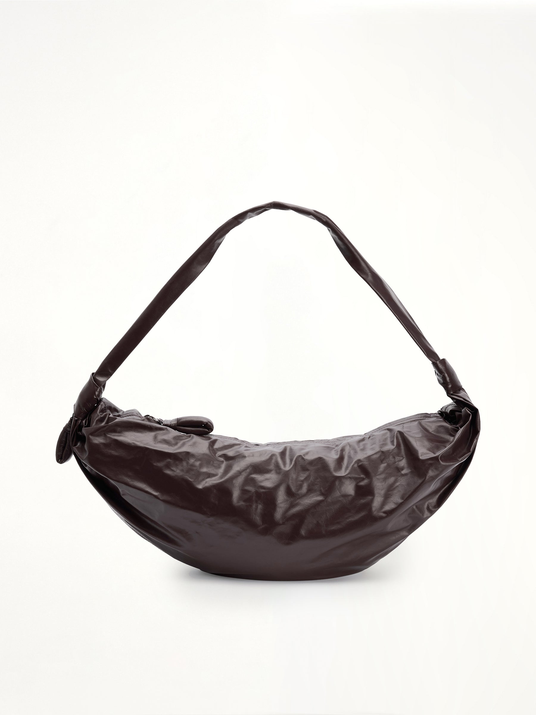 Soft Croissant Large Paper Leather Bag in Dark Chocolate